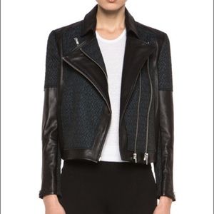 Helmut Lang Peak Jacquard Paneled Leather Jacket